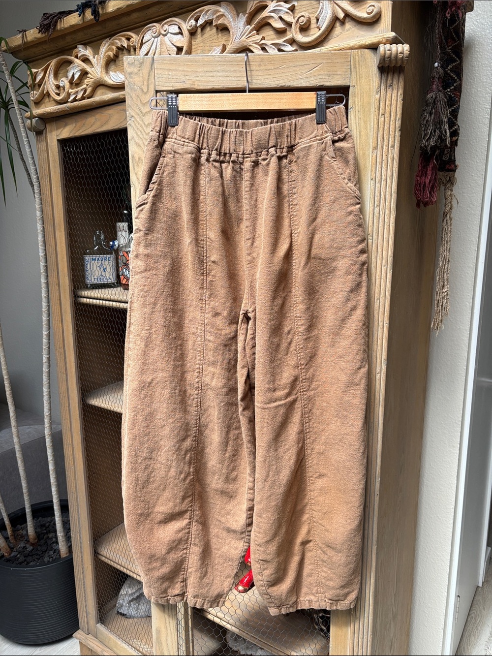 IXIMO Brown Linen Barrel Pants